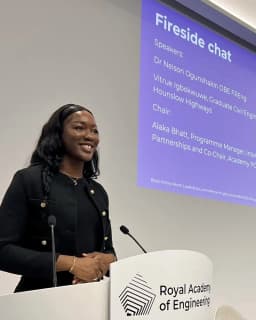 Virtue Igbokwuwe speaking at a Royal Academy of Engineering event